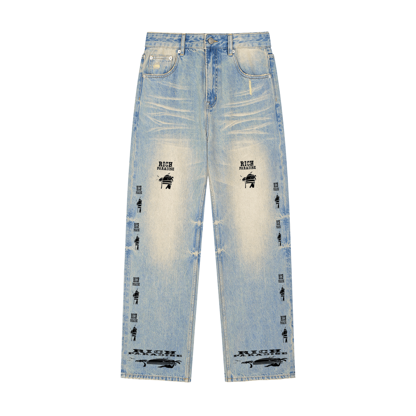 Sun Fade Raw Hem Denim Jeans