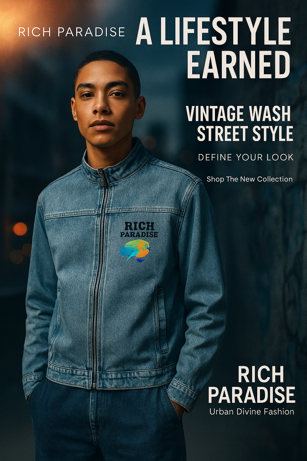 Vintage Wash Zip Denim Jacket