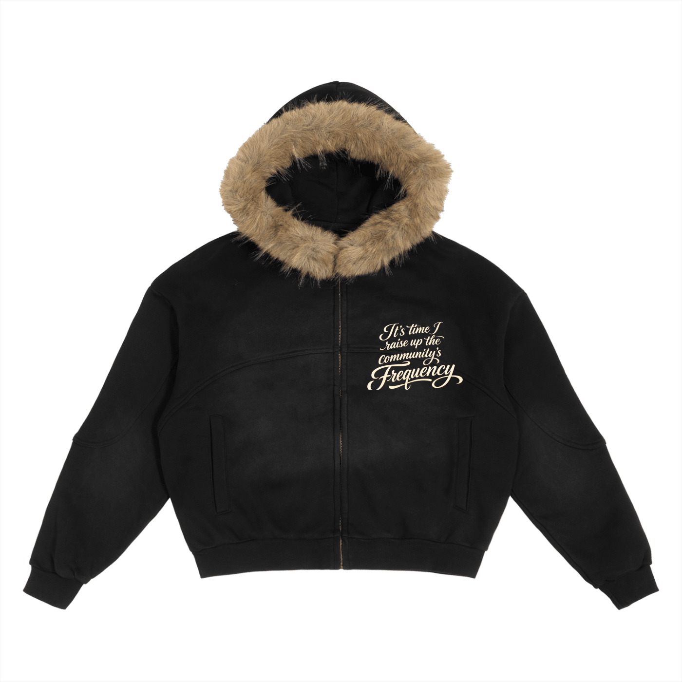 Sun Fade Boxy Detachable Fur Hoodie