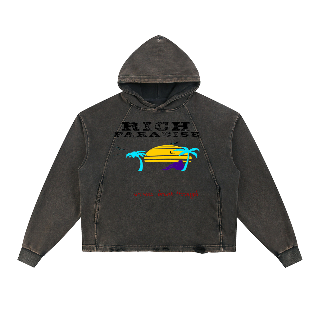 Vintage Washed Frayed-Hem Hoodie