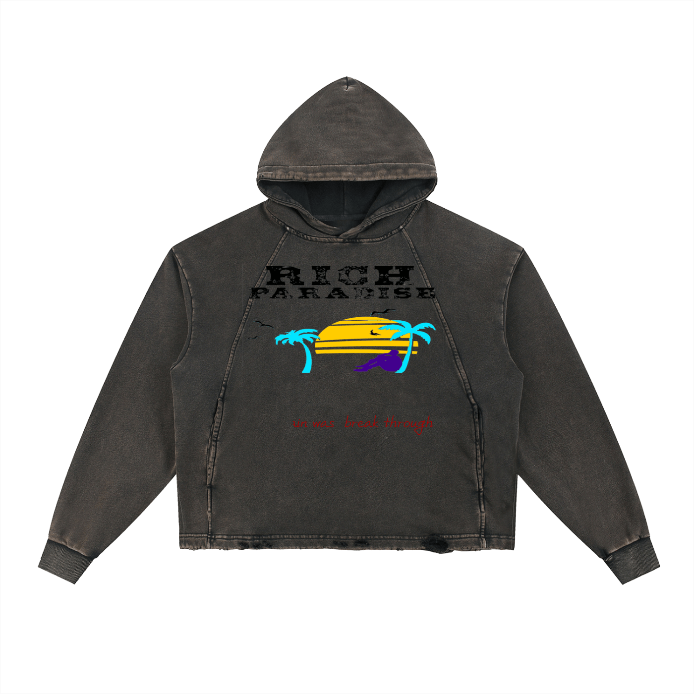 Vintage Washed Frayed-Hem Hoodie