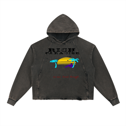 Vintage Washed Frayed-Hem Hoodie