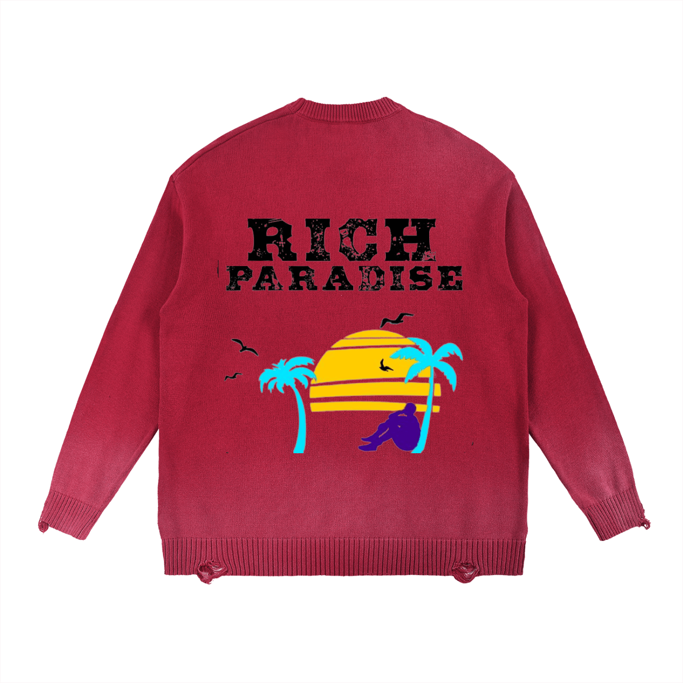 Sun Fade Distressed Ripped Crewneck sweater