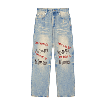 Sun Fade Raw Hem Denim Jeans
