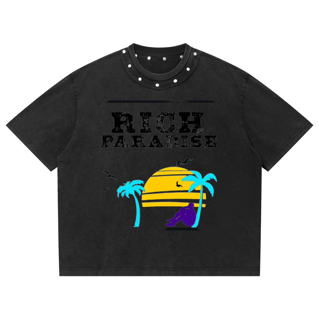 Unisex Washed Boxy Studded T-Shirt