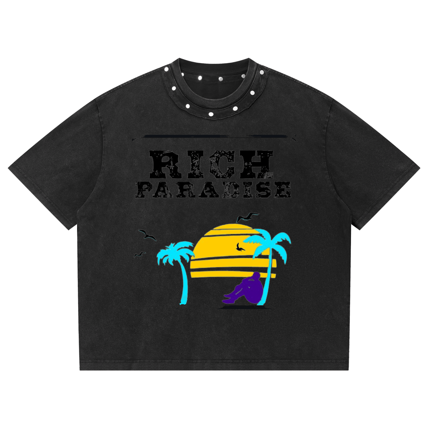 Unisex Washed Boxy Studded T-Shirt