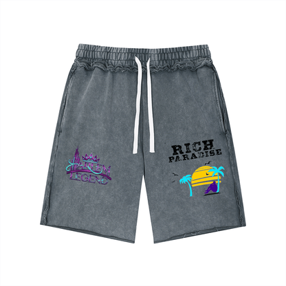 Unisex Mineral Wash Raw Edge Shorts