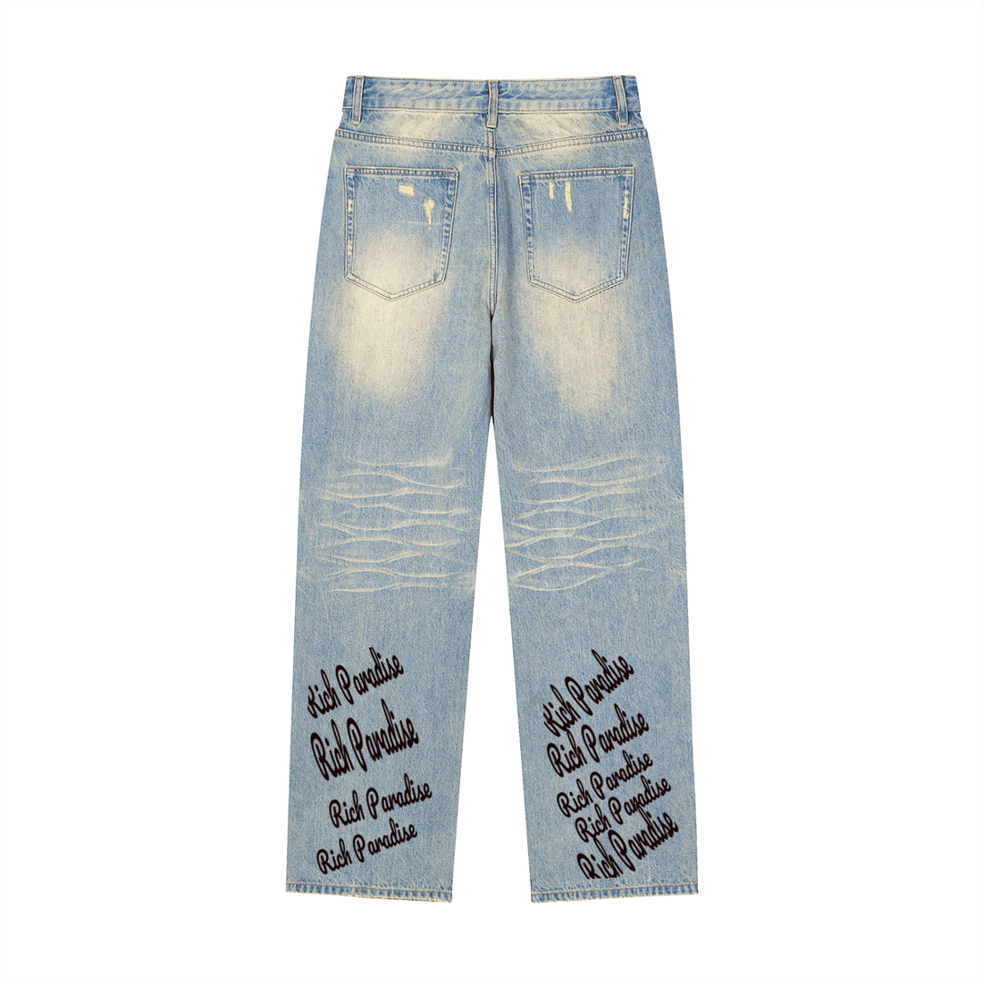 Sun Fade Raw Hem Denim Jeans