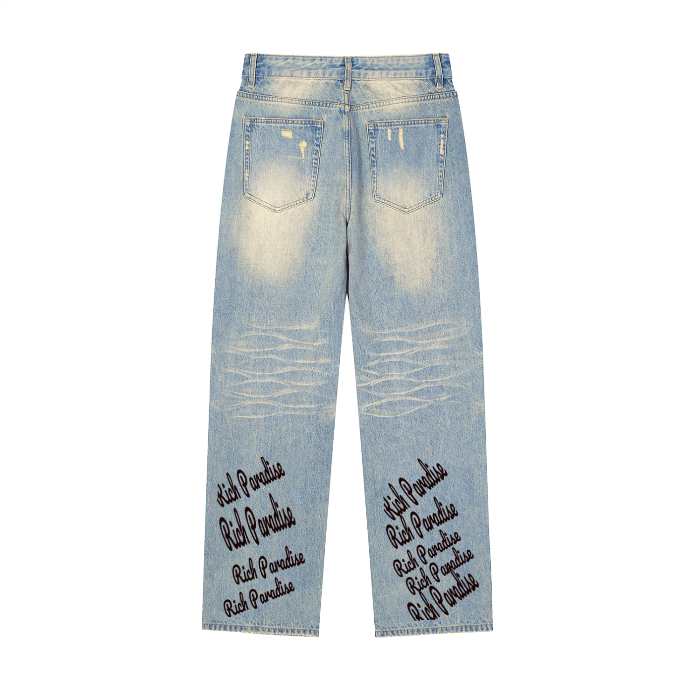Sun Fade Raw Hem Denim Jeans