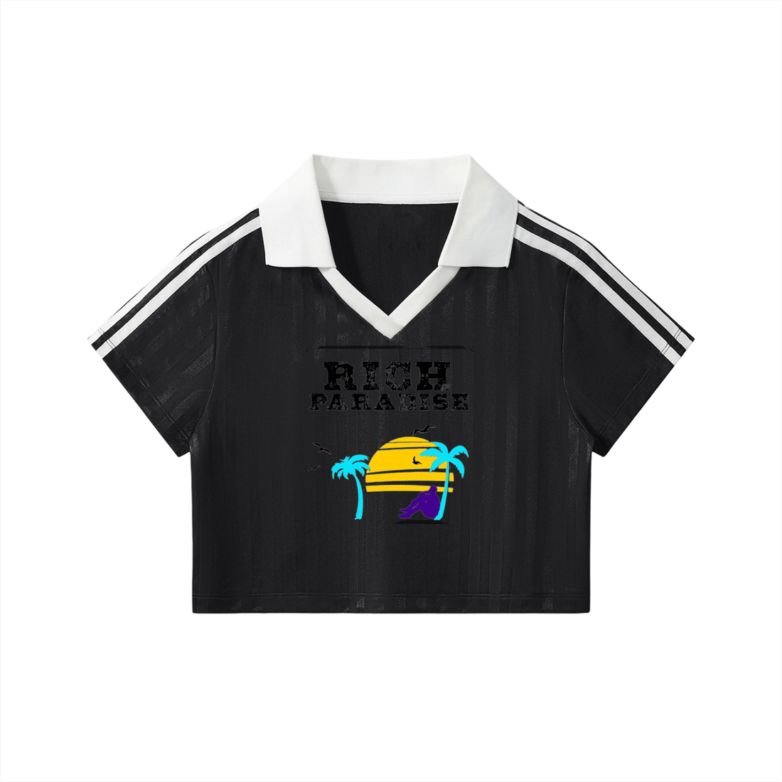 Contrast Collar Striped Cropped Jersey