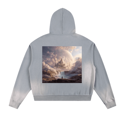 Rich Paradise Sun Fade Frayed Raw Edge Fleece Zip Hoodie