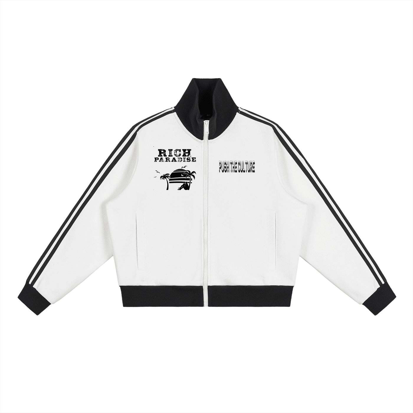 Contrast Side Stripe Fleece Cropped Track Jacket