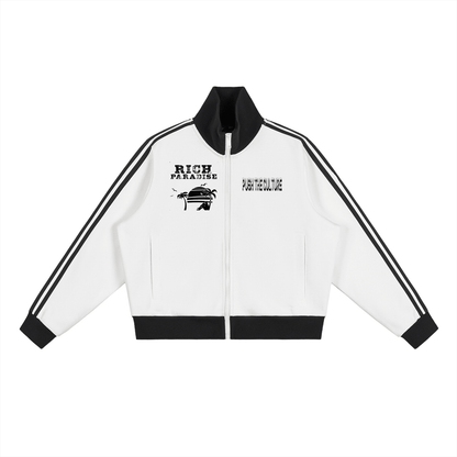 Contrast Side Stripe Fleece Cropped Track Jacket