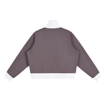 Contrast Side Stripe Fleece Cropped Track Jacket