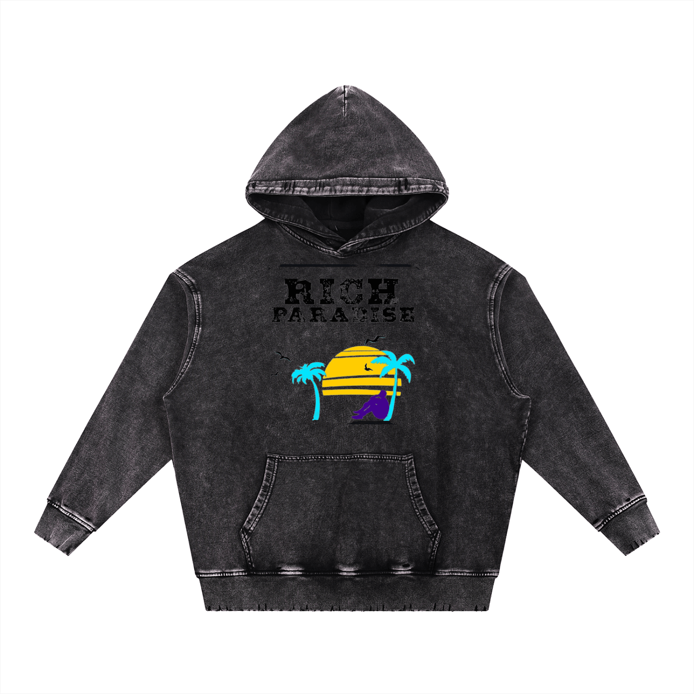 Snow Wash Hand-Frayed Heavyweight  Hoodie