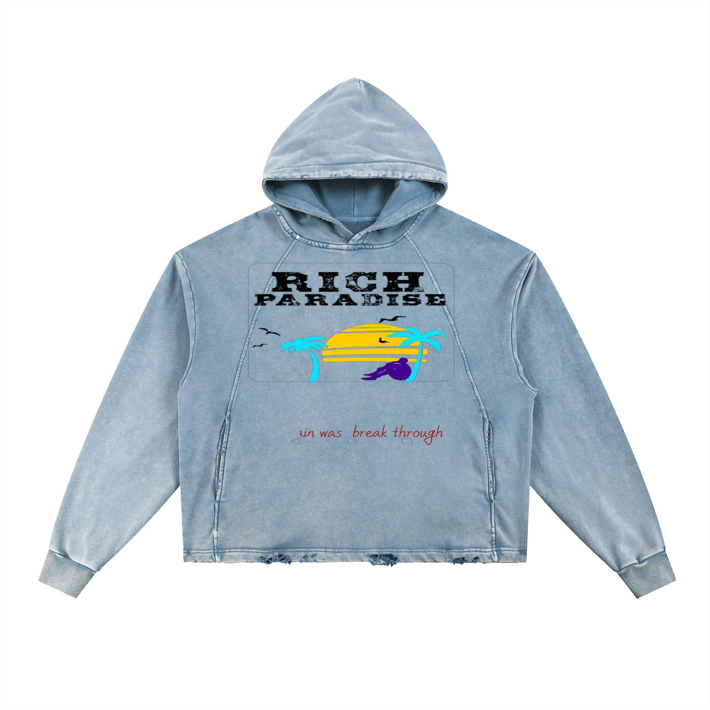 Vintage Washed Frayed-Hem Hoodie