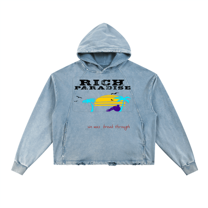 Vintage Washed Frayed-Hem Hoodie