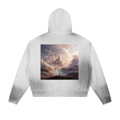 Rich Paradise Sun Fade Frayed Raw Edge Fleece Zip Hoodie