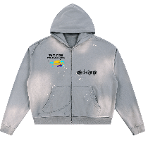 Rich Paradise Sun Fade Frayed Raw Edge Fleece Zip Hoodie