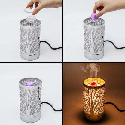 7" touch lamp-Fragrance Wax Melts Warmer -Electric Candle Essential Oil Burner-Metal Table Decor - Silver Wildlife by Peterson Housewares &amp; Artwares