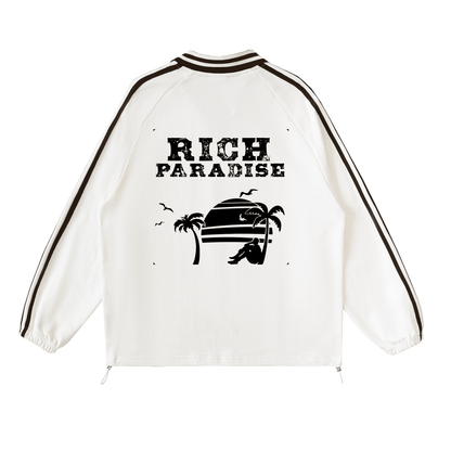 Contrast Striped Lapel Collar Sweatshirt