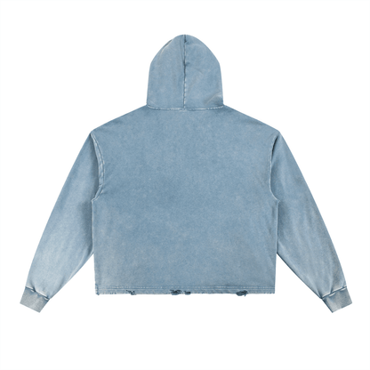 Vintage Washed Frayed-Hem Hoodie