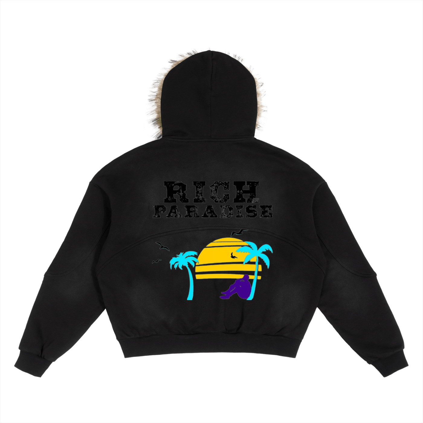 Sun Fade Boxy Detachable Fur Hoodie