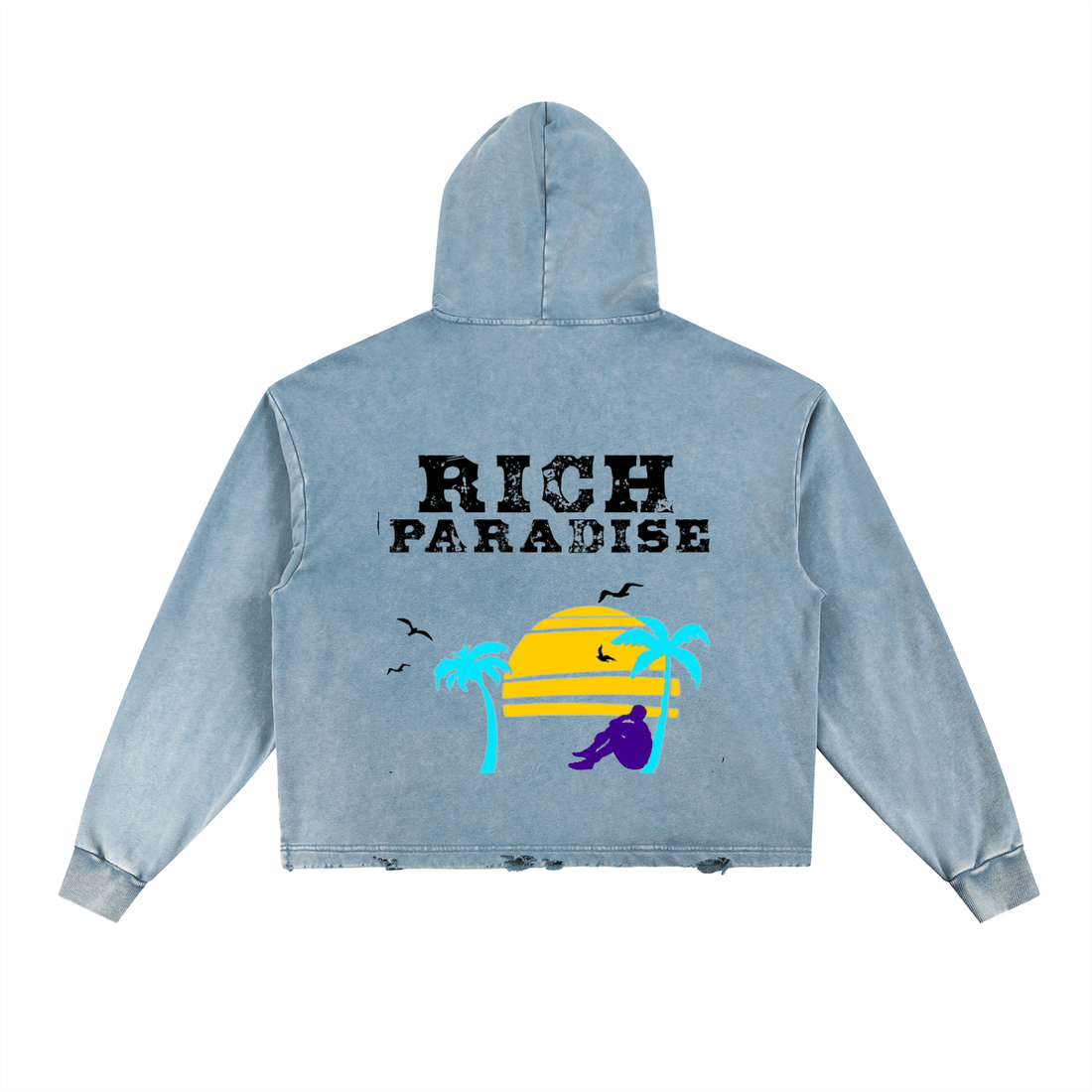 Vintage Washed Frayed-Hem Hoodie