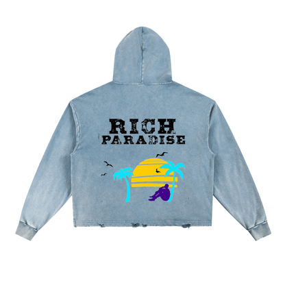 Vintage Washed Frayed-Hem Hoodie