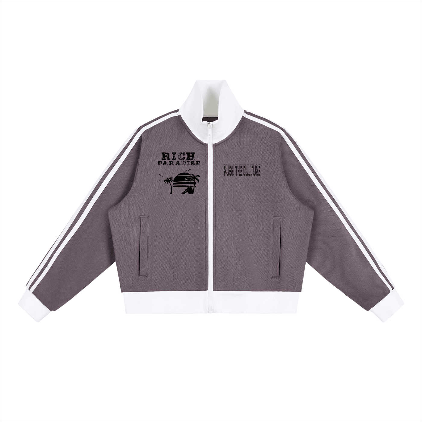 Contrast Side Stripe Fleece Cropped Track Jacket