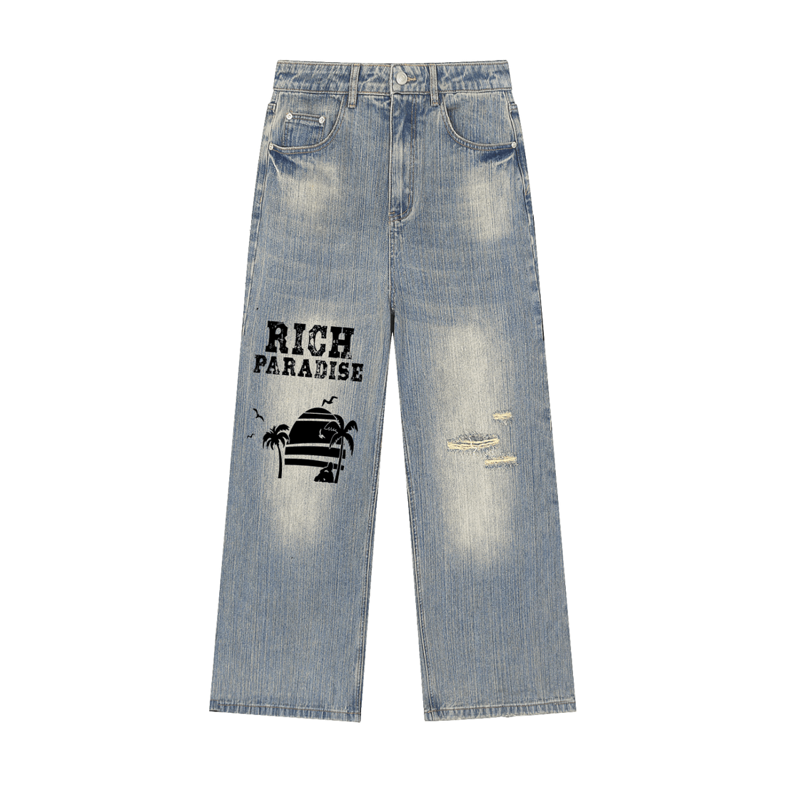 Vintage Wash Distressed Denim Jeans