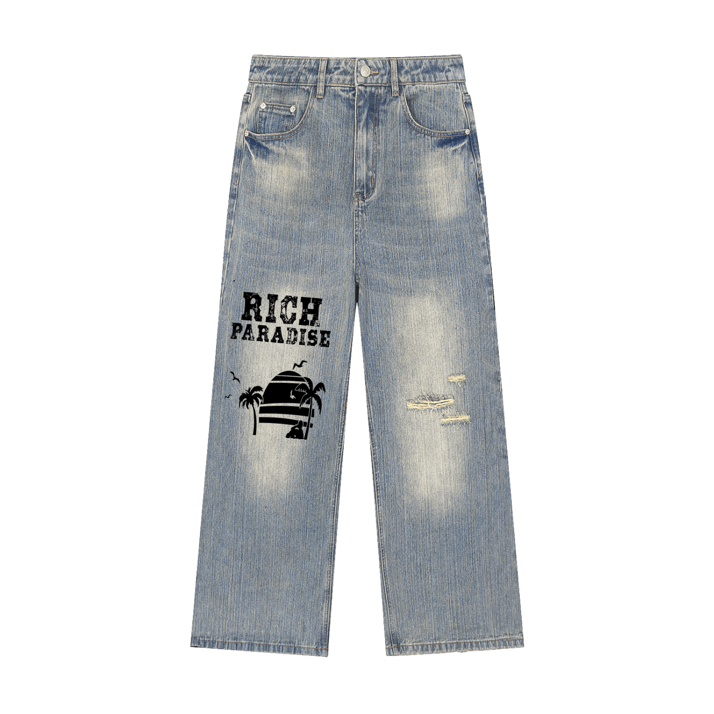 Vintage Wash Distressed Denim Jeans