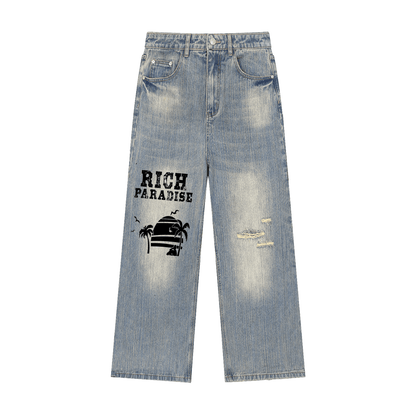 Vintage Wash Distressed Denim Jeans