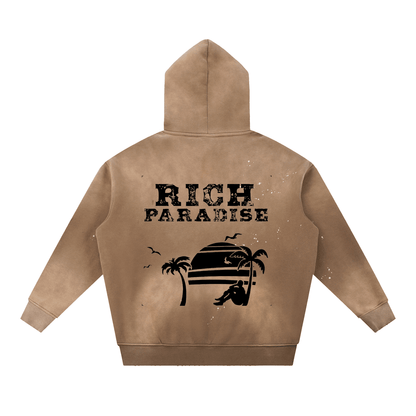 Vintage Washed Frayed Fleece Hoodie