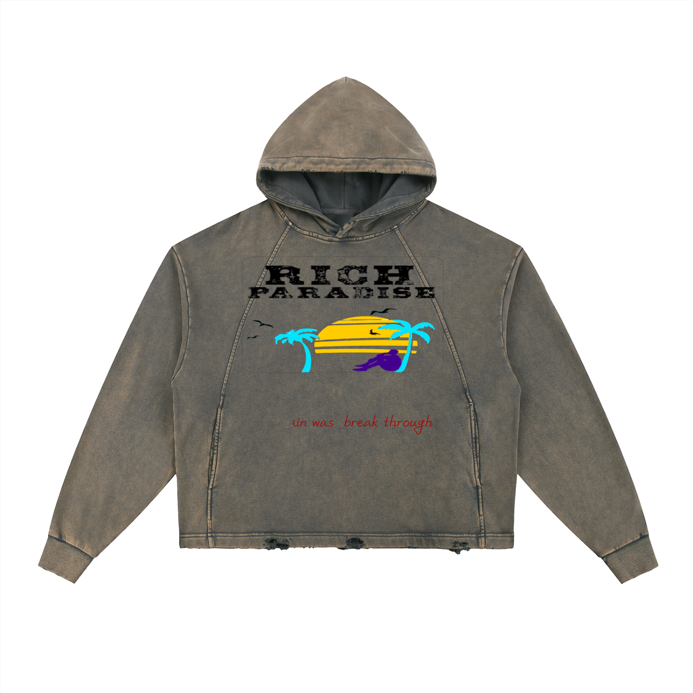 Vintage Washed Frayed-Hem Hoodie