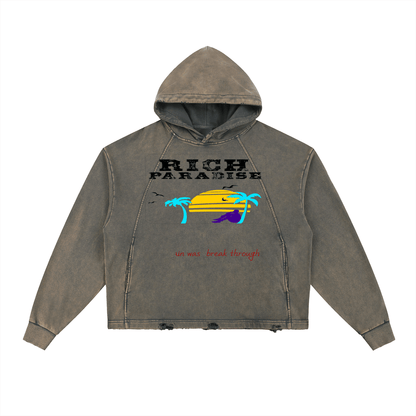 Vintage Washed Frayed-Hem Hoodie